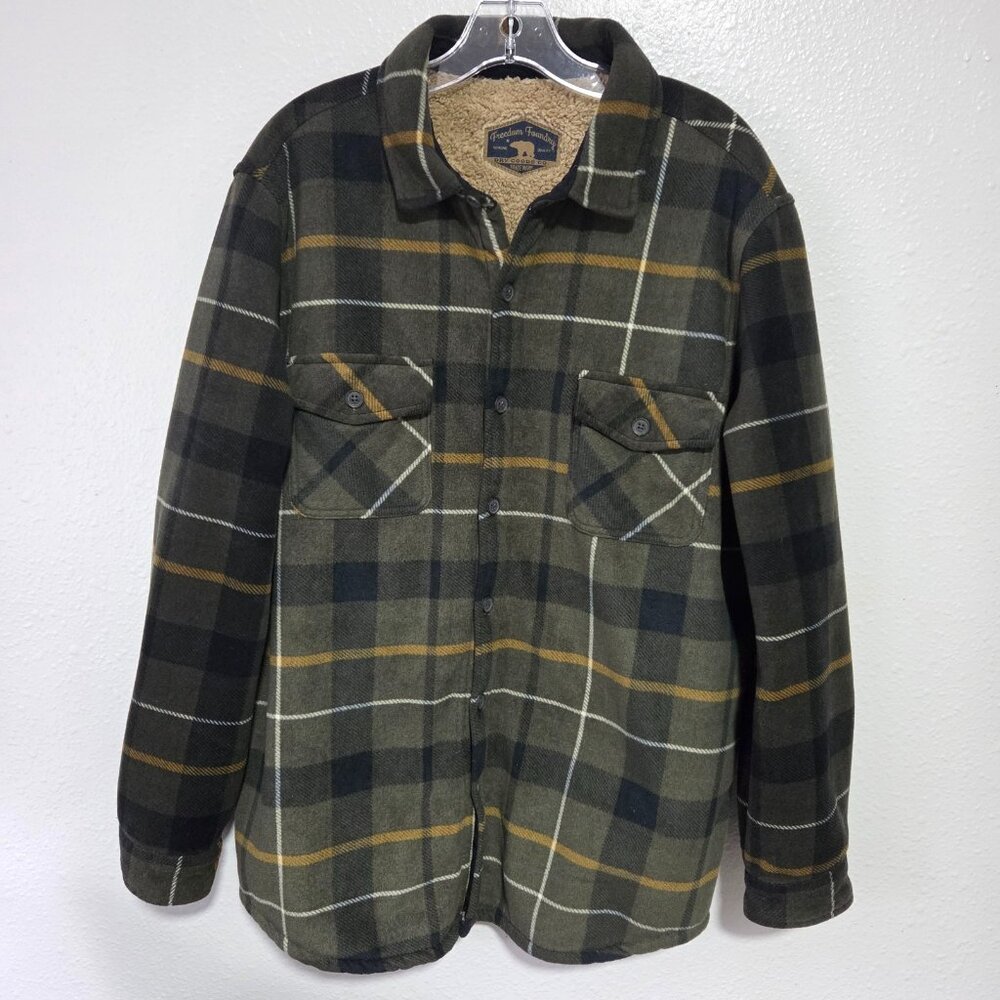 Freedom‎ Foundry Men's XL Fleece Faux Sherpa Lined Button Up Shirt Jacket Green